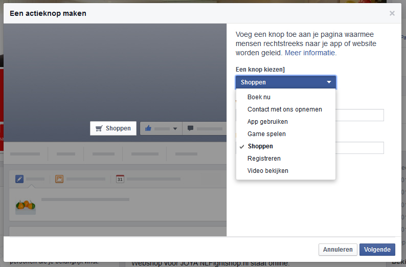 facebook call to action knop